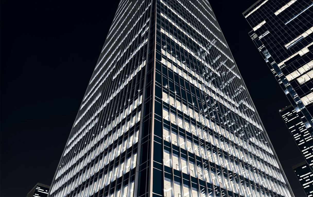 Bangkok night architectural reflection
